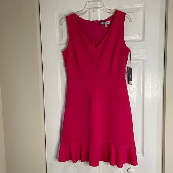 Jennifer Lopez Dress in Electric Pink Ruffle V Neck‎ Sundress Size 8 - Picture 13 of 14